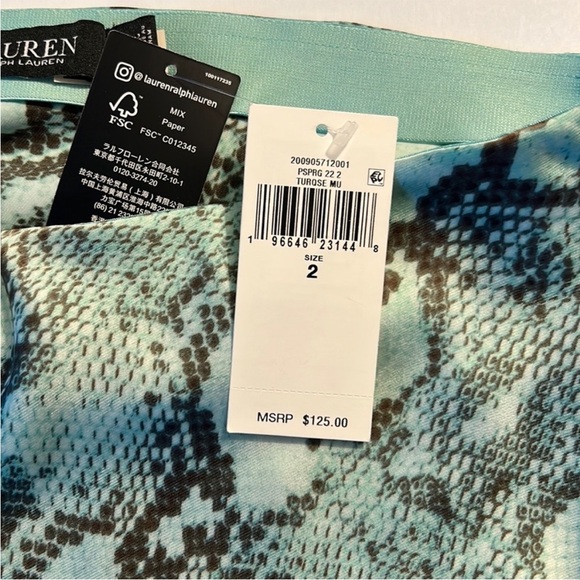 Lauren Ralph Lauren 2 Skirt Snakeskin Print Turquoise Multi Satin Charmeuse NWT - Picture 11 of 11